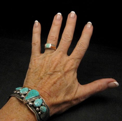 Image 1 of Navajo Native American 5-stone Turquoise Silver Bracelet, Guy Hoskie