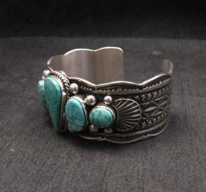 Image 3 of Navajo Native American 5-stone Turquoise Silver Bracelet, Guy Hoskie
