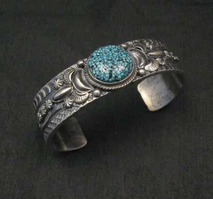 Image 0 of Navajo Native American Kingman Web Turquoise Silver Bracelet, Gilbert Tom