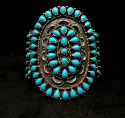 Huge Navajo Native American Silver Turquoise Cluster Bracelet, Anthony Skeets
