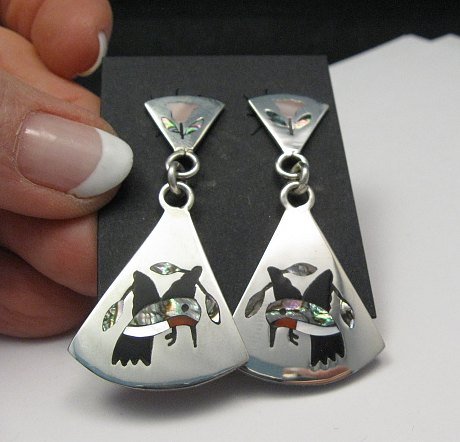 Image 2 of Native American Earrings Hummingbird Sterling Silver Inlay Zuni Sanford Edaakie 