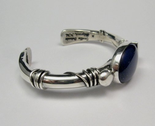 Image 3 of Orville Tsinnie Navajo Native American Lapis Silver Wrap Bracelet, Medium
