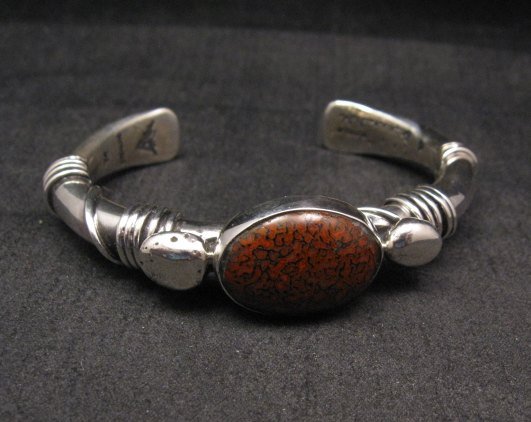 Image 0 of Navajo Native American Orville Tsinnie Dinosaur Bone Silver Bracelet, Medium