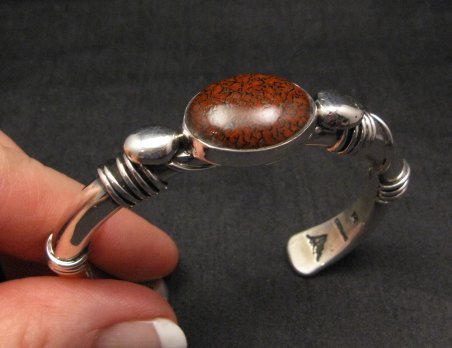 Image 2 of Navajo Native American Orville Tsinnie Dinosaur Bone Silver Bracelet, Medium