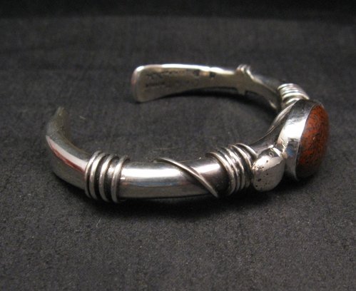 Image 4 of Navajo Native American Orville Tsinnie Dinosaur Bone Silver Bracelet, Medium
