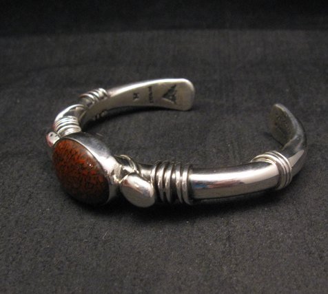Image 5 of Navajo Native American Orville Tsinnie Dinosaur Bone Silver Bracelet, Medium