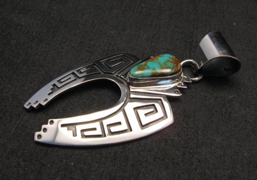 Image 1 of Navajo Jewelry Silver Overlay Naja Turquoise Pendant, Everett & Mary Teller 