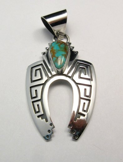 Image 2 of Navajo Jewelry Silver Overlay Naja Turquoise Pendant, Everett & Mary Teller 