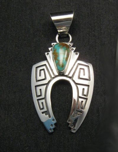 Image 4 of Navajo Jewelry Silver Overlay Naja Turquoise Pendant, Everett & Mary Teller 