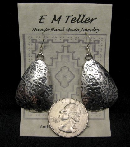 Image 1 of Navajo Native American Hammered Silver Earrings, Everett & Mary Teller 