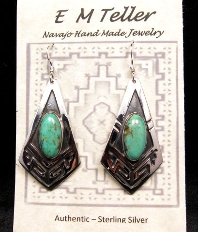 Image 2 of Navajo Turquoise Sterling Silver Overlay Earrings, Mary & Everett Teller