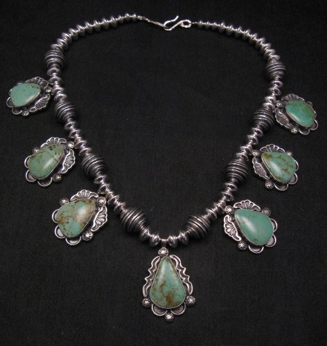 Image 0 of Navajo Native American Turquoise Silver Bead Necklace, Everett & Mary Teller