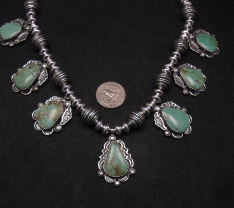 Image 1 of Navajo Native American Turquoise Silver Bead Necklace, Everett & Mary Teller