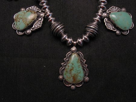 Image 3 of Navajo Native American Turquoise Silver Bead Necklace, Everett & Mary Teller