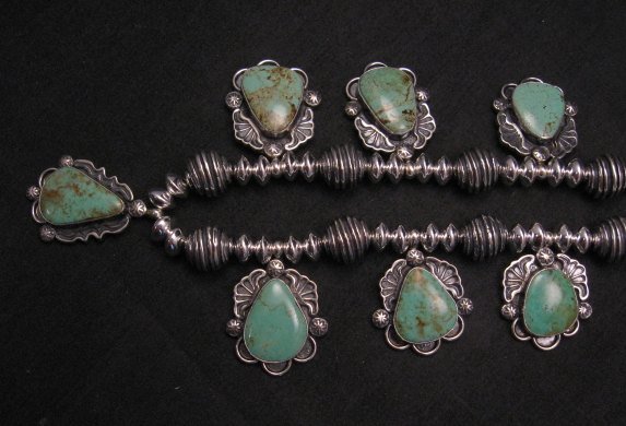 Image 4 of Navajo Native American Turquoise Silver Bead Necklace, Everett & Mary Teller
