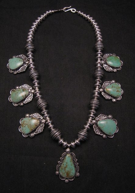 Image 6 of Navajo Native American Turquoise Silver Bead Necklace, Everett & Mary Teller