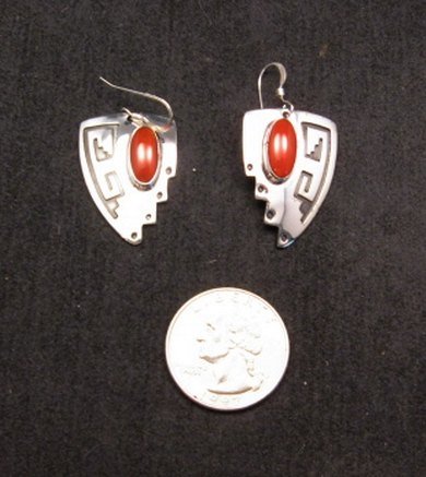 Image 0 of Navajo Native American ~ Everett & Mary Teller ~ Coral Silver Earrings