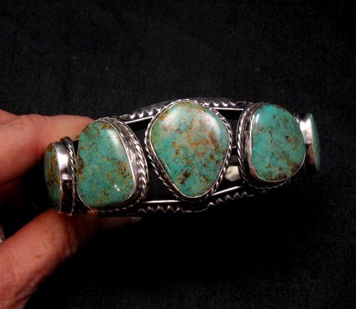 Image 1 of Extra Large Navajo Manasa Turquoise Silver Cuff Bracelet, Travis Teller