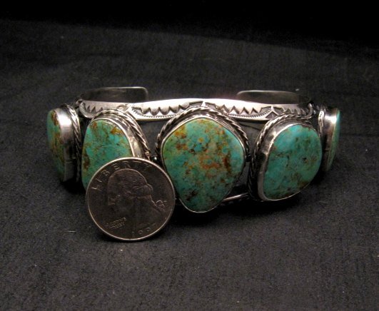Image 5 of Extra Large Navajo Manasa Turquoise Silver Cuff Bracelet, Travis Teller