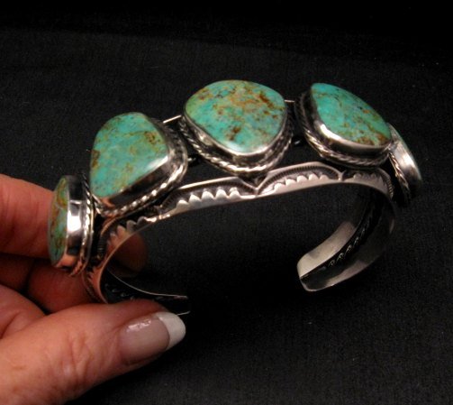 Image 4 of Extra Large Navajo Manasa Turquoise Silver Cuff Bracelet, Travis Teller
