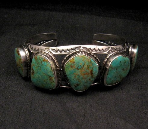 Image 6 of Extra Large Navajo Manasa Turquoise Silver Cuff Bracelet, Travis Teller