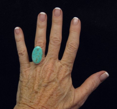 Image 2 of Everett & Mary Teller Navajo Native American Handmade Turquoise Ring sz7-1/2