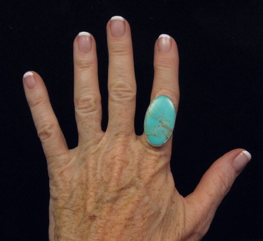 Image 2 of Big Everett & Mary Teller Navajo Native American Kingman Turquoise Ring sz8