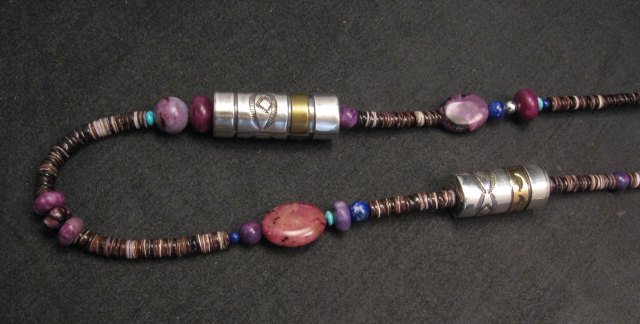 Image 3 of Long Everett & Mary Teller Navajo Sugilite Multigem Bead Silver Barrel Necklace