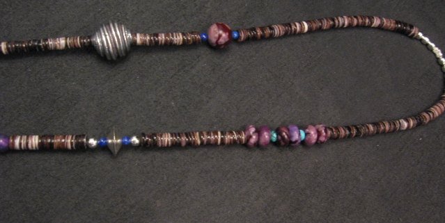 Image 4 of Long Everett & Mary Teller Navajo Sugilite Multigem Bead Silver Barrel Necklace