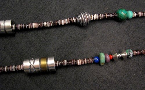 Image 3 of Long Everett & Mary Teller Navajo Mixed Shell Bead Heishi Silver Barrel Necklace