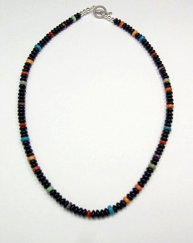 Image 1 of Everett & Mary Teller Navajo Black Obsidian Bead Necklace