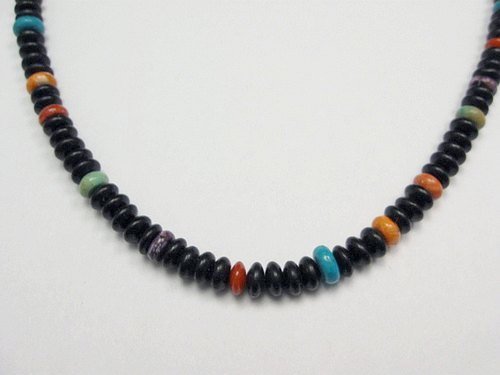 Image 0 of Everett & Mary Teller Navajo Black Obsidian Bead Necklace