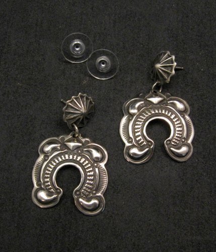 Image 2 of Native American Darryl Becenti Navajo Repousse Naja Sterling Silver Earrings