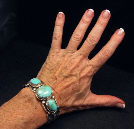Image 4 of Gilbert Tom ~ Navajo ~ Royston Turquoise Silver Bracelet