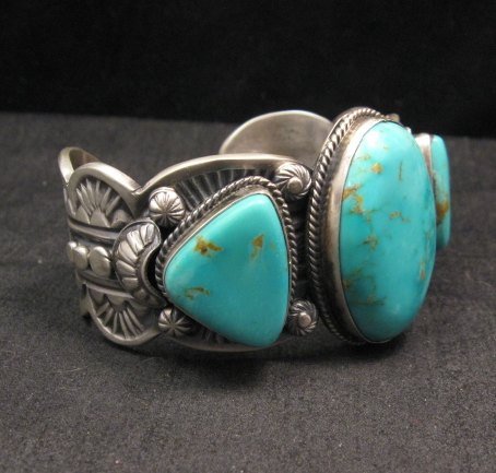 Image 1 of Big Navajo Native American Kingman Turquoise Silver Cuff Bracelet, Gilbert Tom