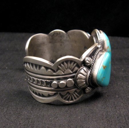 Image 2 of Big Navajo Native American Kingman Turquoise Silver Cuff Bracelet, Gilbert Tom
