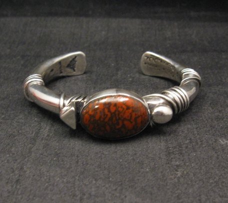 Image 1 of Navajo Orville Tsinnie Dinosaur Bone Silver Bracelet Native American, Small