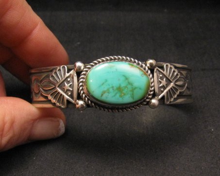 Image 0 of Navajo Native American Turquoise Silver Bracelet by Albert Jake