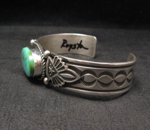 Image 2 of Navajo Native American Turquoise Silver Bracelet by Albert Jake