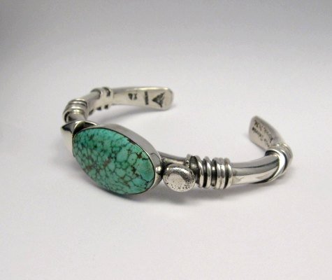 Image 3 of Orville Tsinnie Navajo Kingman Web Turquoise Bracelet, Extra-Large