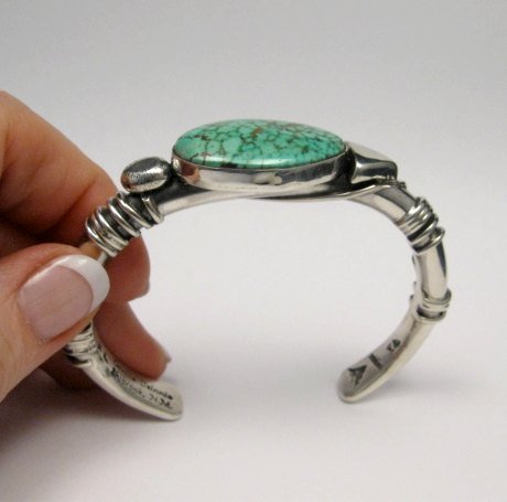 Image 4 of Orville Tsinnie Navajo Kingman Web Turquoise Bracelet, Extra-Large