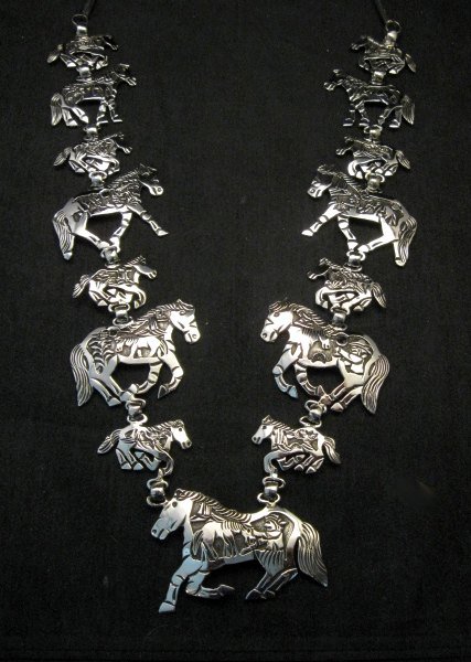 Image 1 of Navajo Lloyd Becenti Native American Horse Story Teller Necklace & Earrings