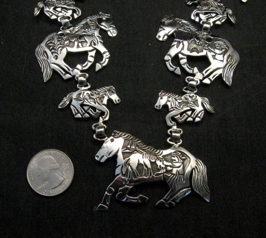 Image 2 of Navajo Lloyd Becenti Native American Horse Story Teller Necklace & Earrings