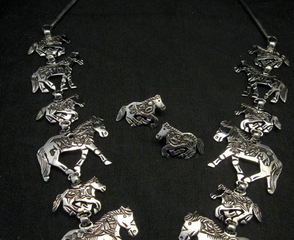 Image 3 of Navajo Lloyd Becenti Native American Horse Story Teller Necklace & Earrings
