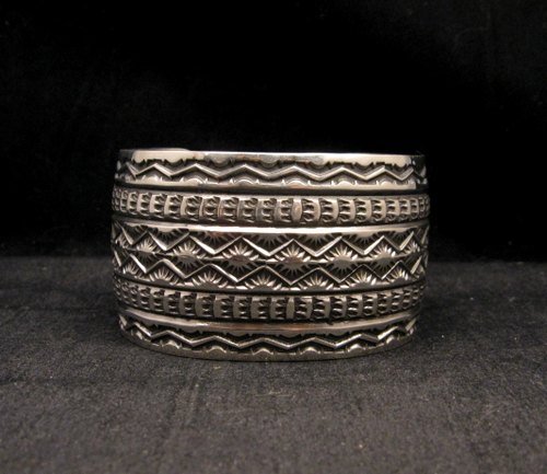 Image 0 of Navajo Handmade 1-1/2 inch Stamped Sterling Silver Cuff Bracelet Sunshine Reeves