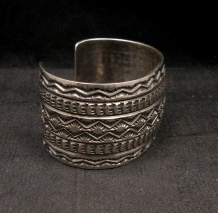 Image 4 of Navajo Handmade 1-1/2 inch Stamped Sterling Silver Cuff Bracelet Sunshine Reeves