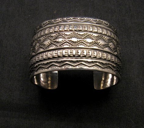 Image 7 of Navajo Handmade 1-1/2 inch Stamped Sterling Silver Cuff Bracelet Sunshine Reeves