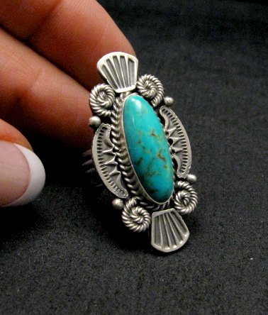 Image 2 of Michael Calliditto Kingman Turquoise Ring Sterling Silver Navajo sz5-1/2