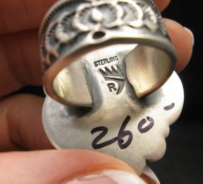 Image 3 of Navajo Stamped Sterling Silver Turquoise Ring, Bennie Ramone