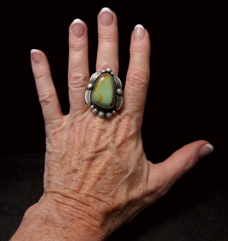 Image 4 of Navajo Stamped Sterling Silver Turquoise Ring, Bennie Ramone
